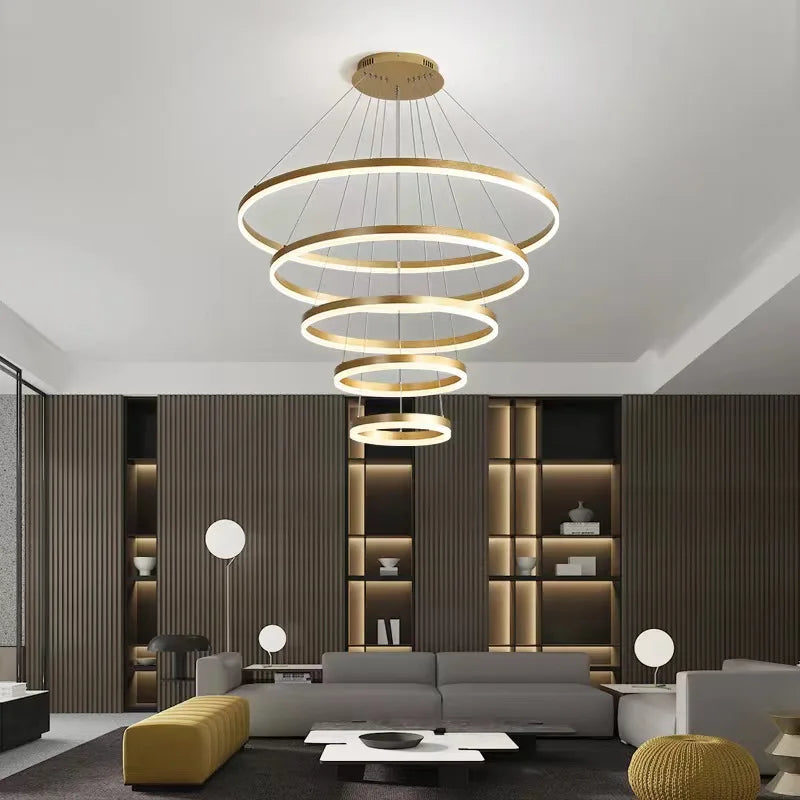 Moderne Led anneaux suspension lampe cercle plafond suspendu lustre pour chalet salon salle à manger escalier maison luminaire