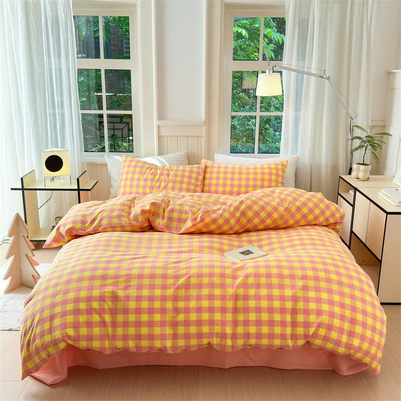 housse de couette en coton lavée à carreaux douce et confortable