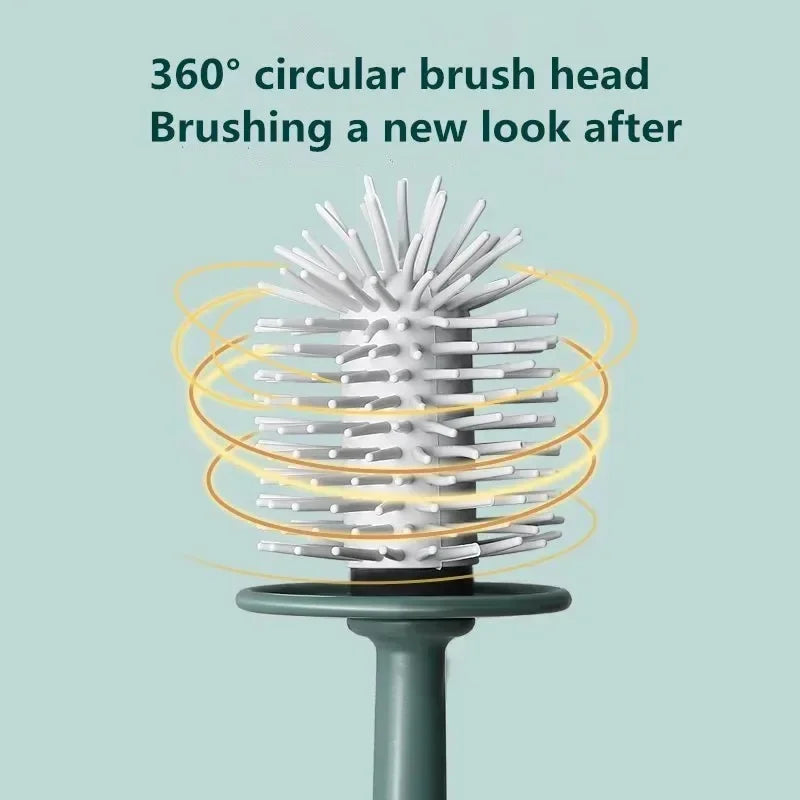 brosse de toilette multifonctionnelle sans perforation avec support en silicone - vue 3 sur 6