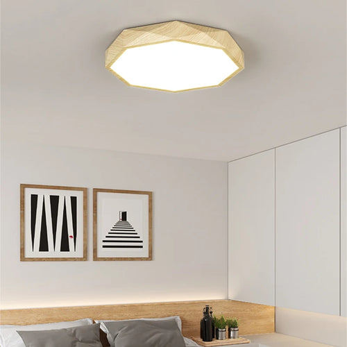 plafonnier led moderne en bois et métal design géométrique - vue 5 sur 14