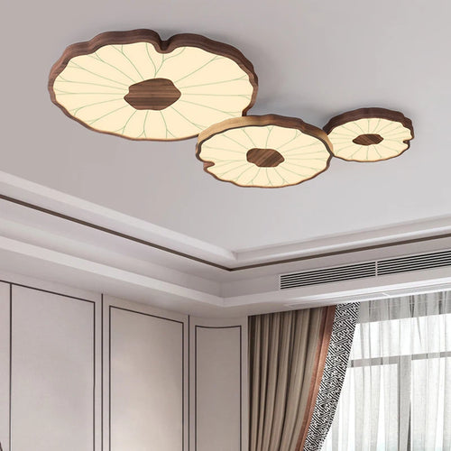 plafonnier moderne design feuille lotus en bois avec lumière led - vue 3 sur 18