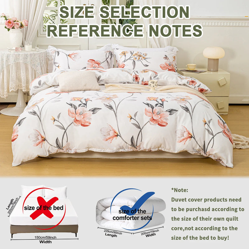 housse de couette et taies d'oreiller à motif floral