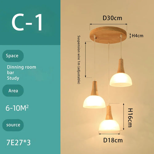 lustre en bois massif et verre luminaire suspendu - vue 6 sur 15