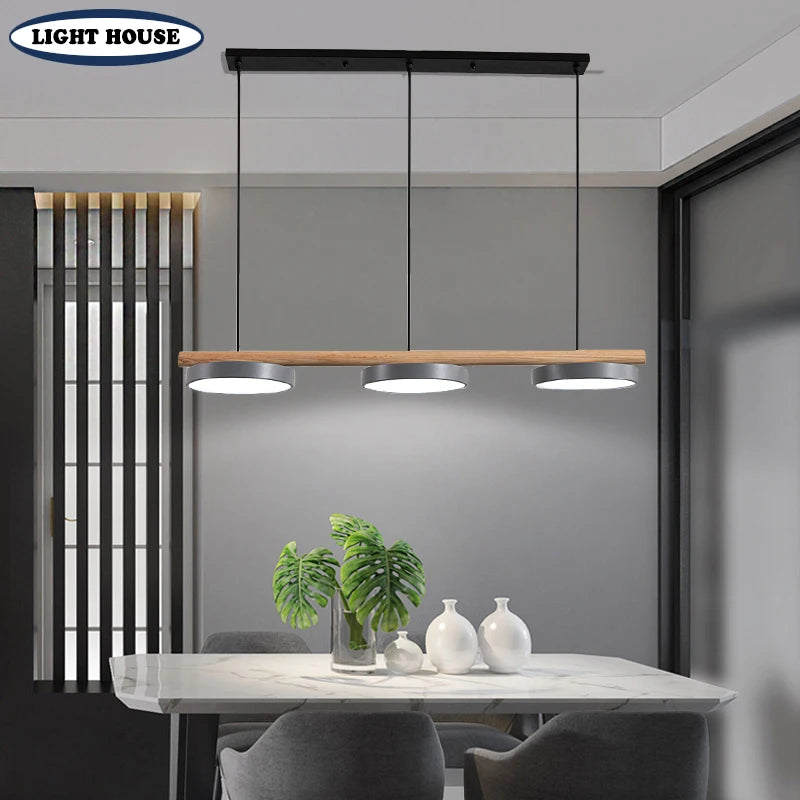 lustre nordique en bois massif avec led intégrée - vue 3 sur 10