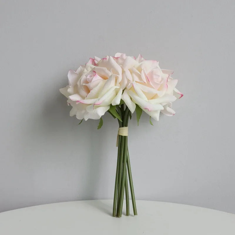 bouquet de roses artificielles à bords bouclés pour mariage et décoration - vue 9 sur 14