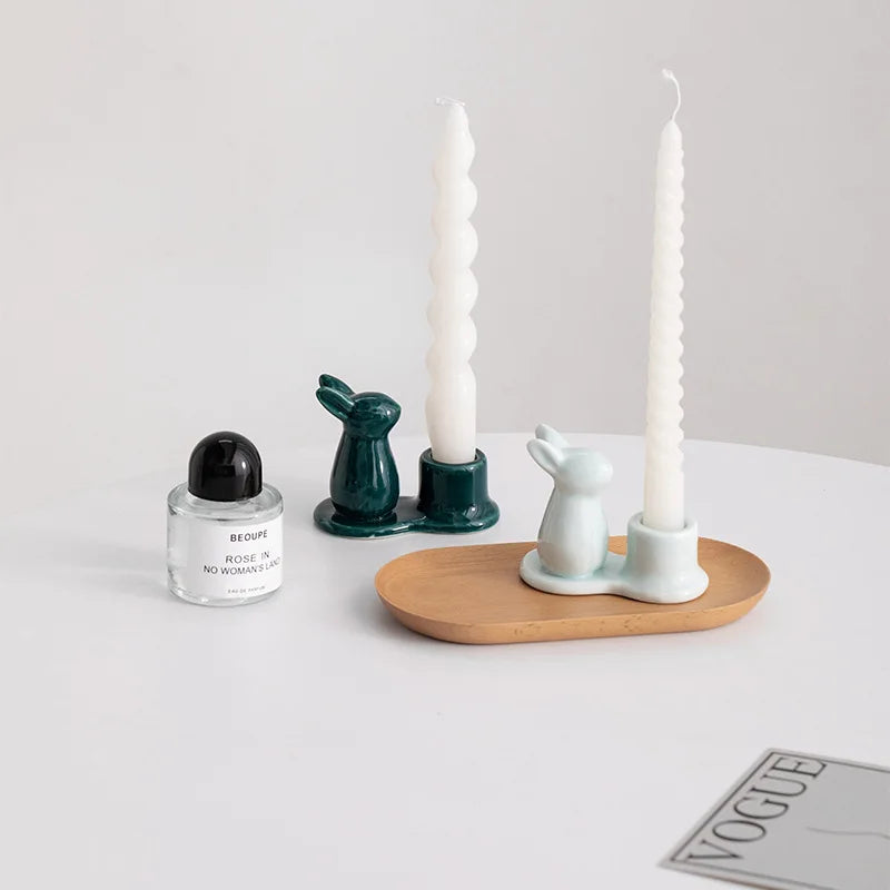 bougeoirs en céramique lapin décoratifs pour la maison - vue 4 sur 11