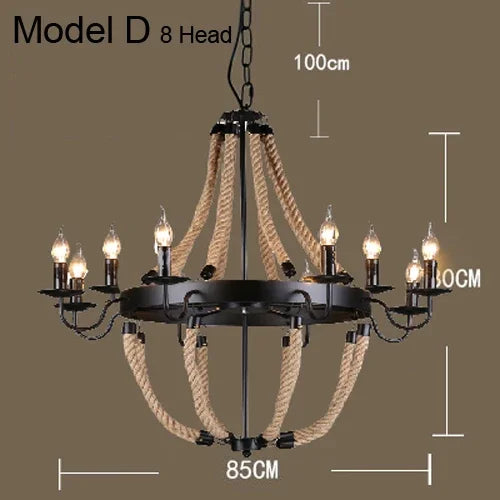 Vintage Hemp Rope Pendant Lamps Iron Lampshade Retro Coffee House Bar Indoor Lightings E27 Industrial Style Chain Pendant Light - vue 12 sur 12