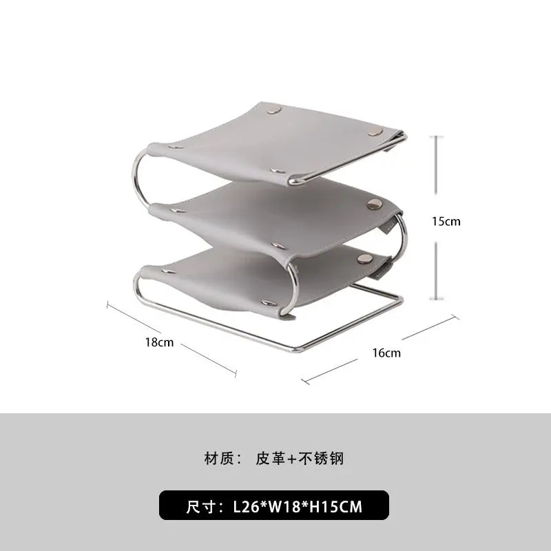 support de rangement multifonction en cuir et acier inoxydable