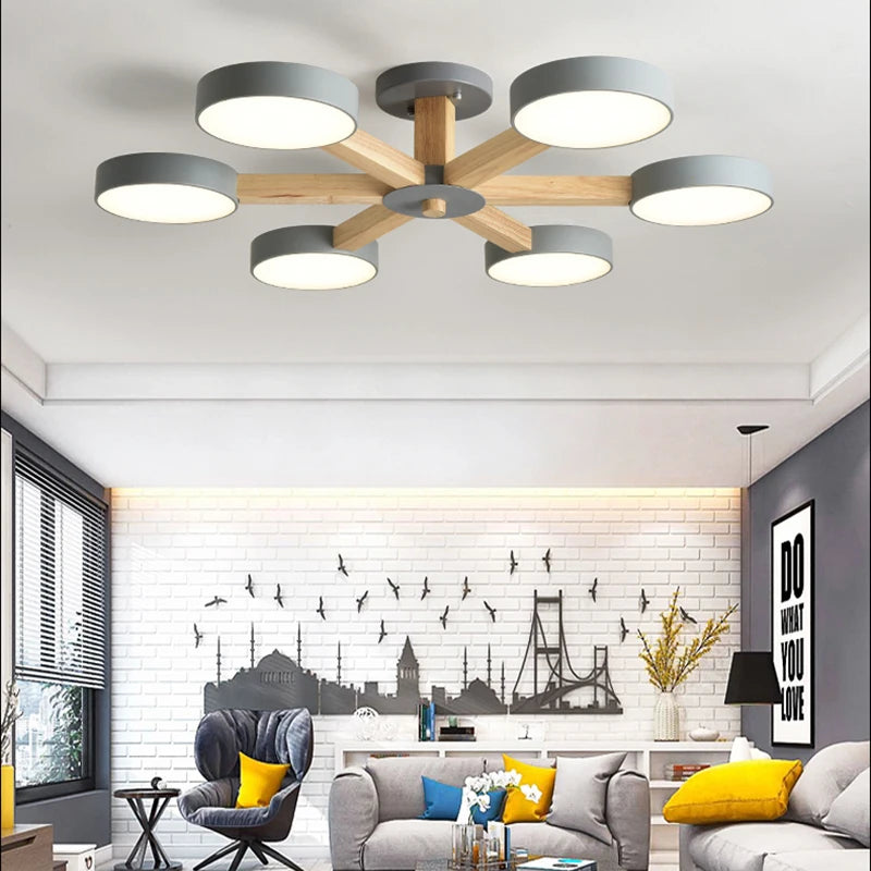Plafonnier Led en bois au design moderne - vue 7 sur 15