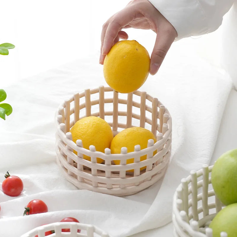 panier de rangement tissé en céramique pour décor et usages variés - vue 3 sur 8