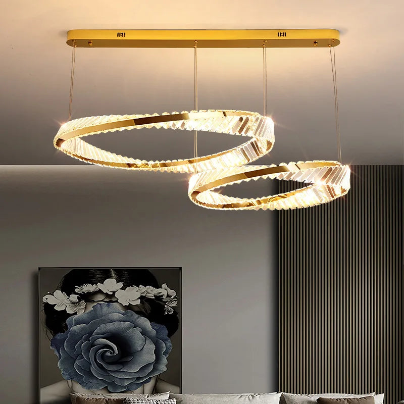 Plafonnier design doré moderne avec cristal - vue 6 sur 14