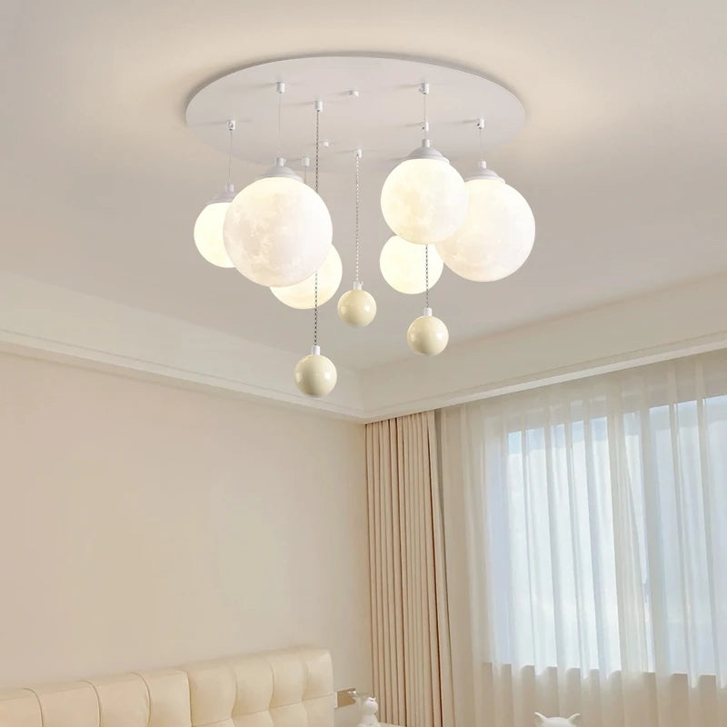 lustre design 3d led lune boule ronde suspension intérieur - vue 3 sur 10