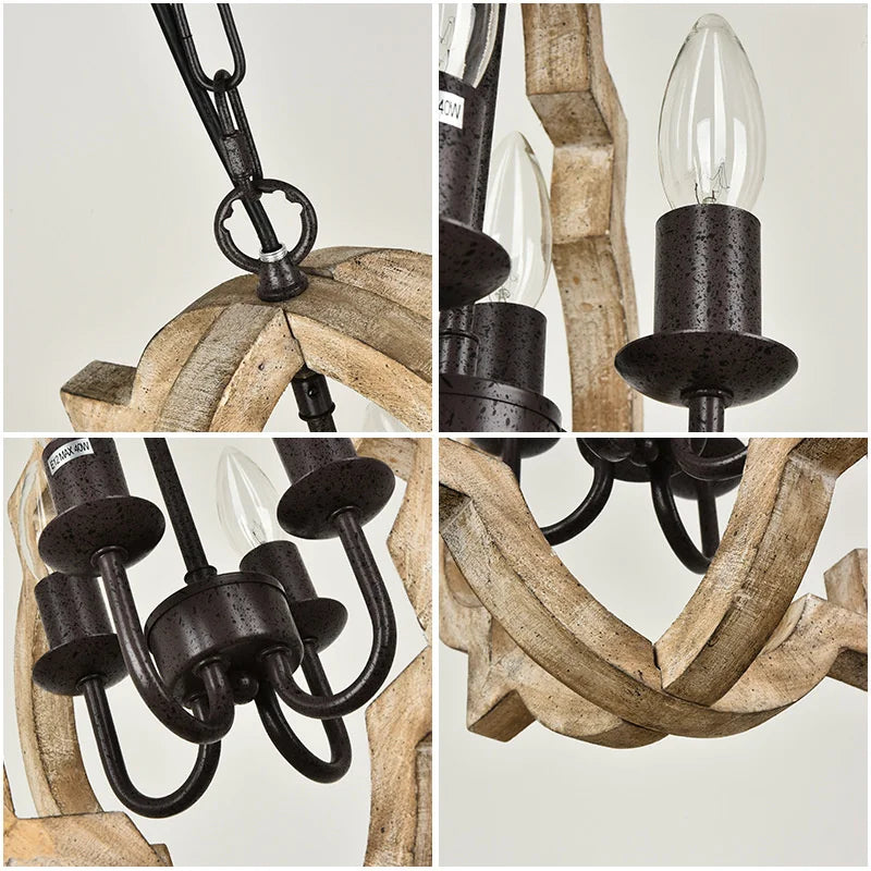 lustre vintage en bois ancien style industriel pour intérieur - vue 4 sur 6