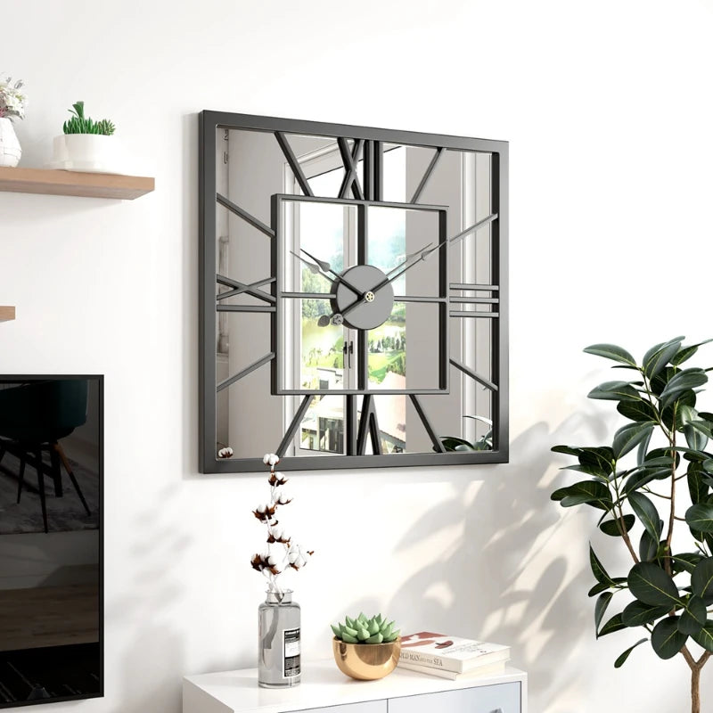 horloge murale de luxe en fer avec miroir décoratif - vue 2 sur 6