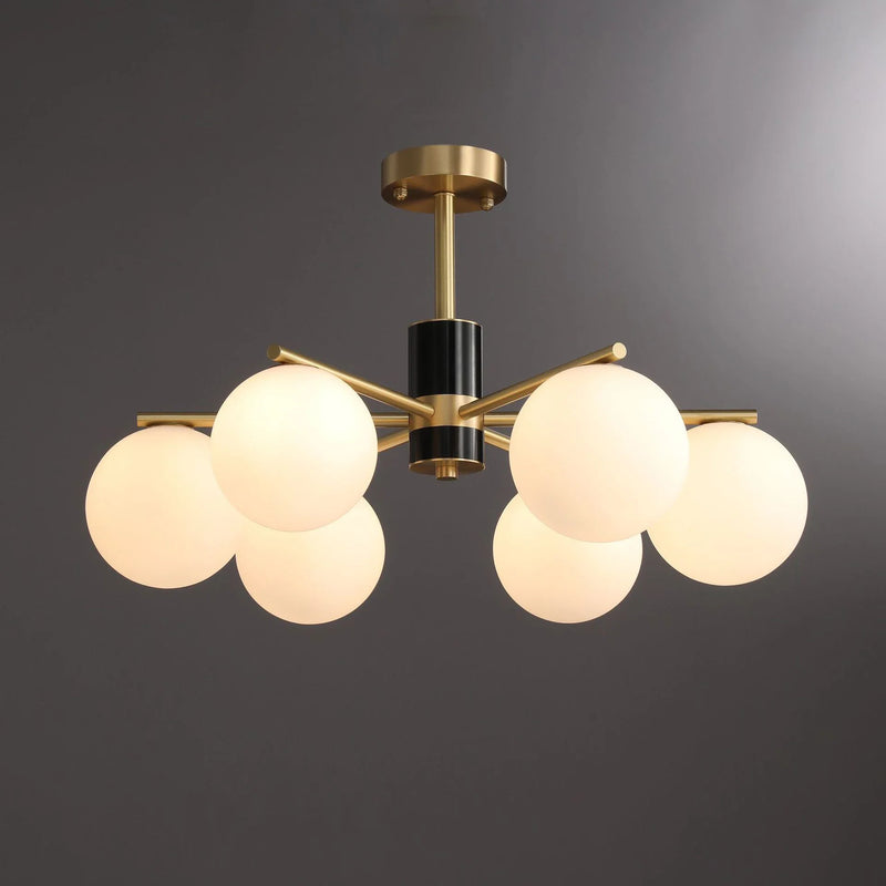 suspension nordique luxe en cuivre doré avec boules de verre blanches