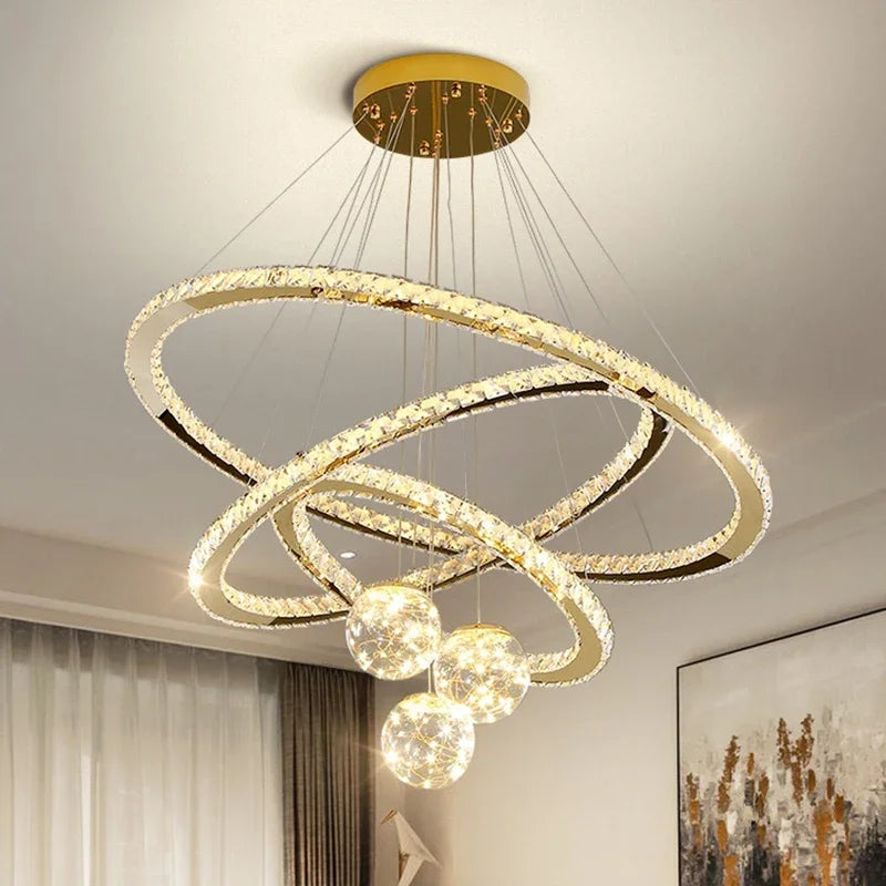 lustre moderne en cristal à led avec finition dorée étoile - vue 4 sur 13