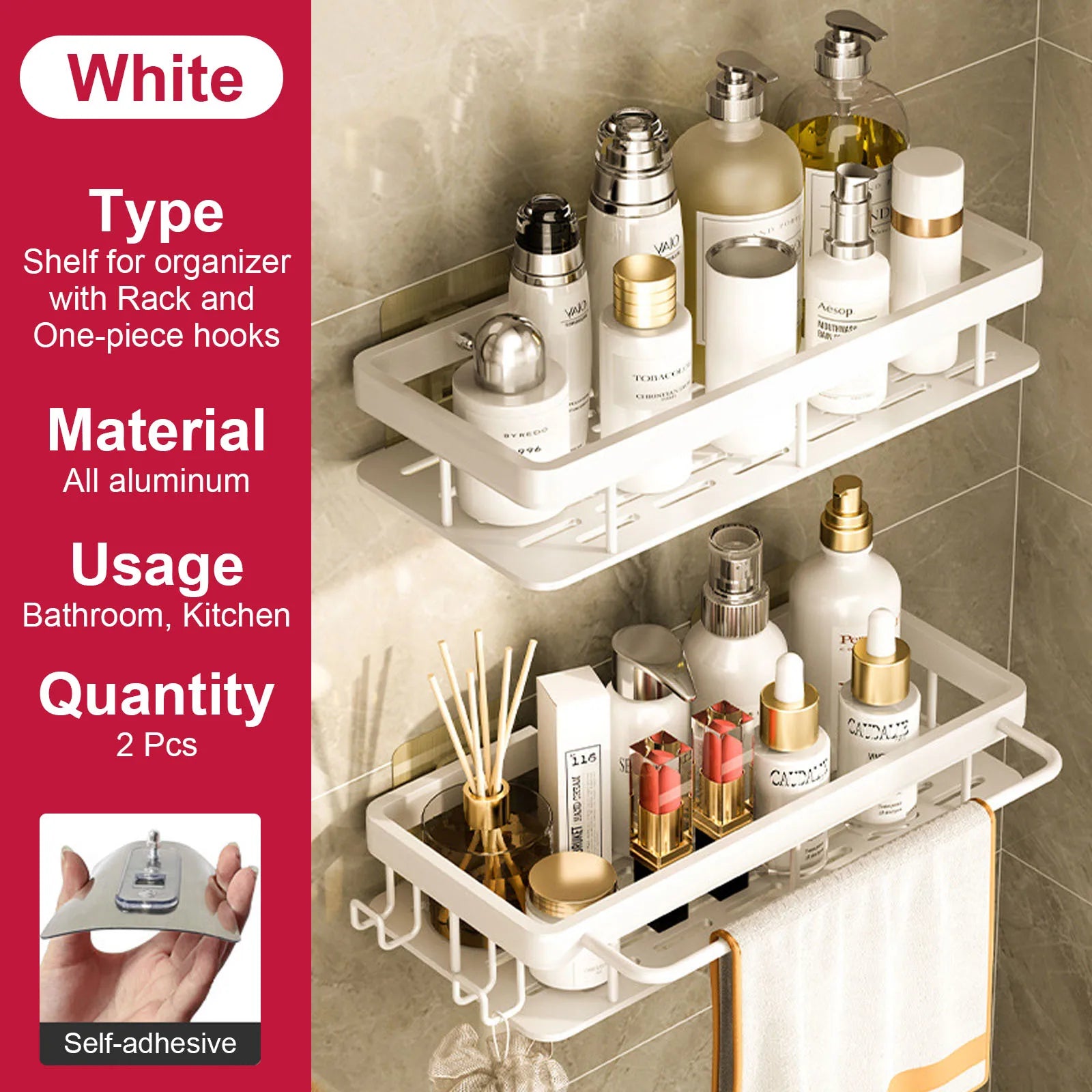 etagère murale sans perçage pour rangement de salle de bain et cuisine - vue 26 sur 30