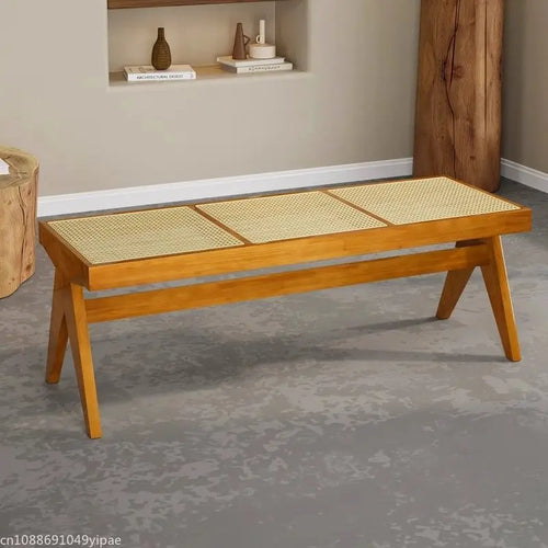 banc en rotin massif chaise longue et ottoman rétro polyvalent - vue 3 sur 14