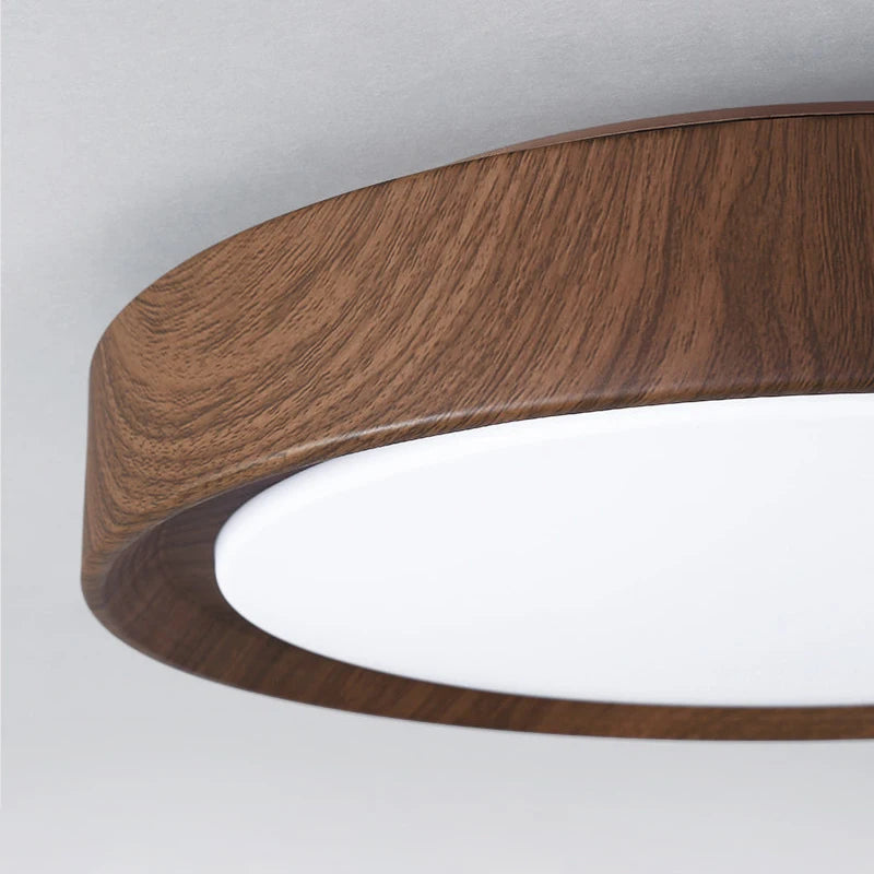lampe circulaire simple style nordique grain de bois éclairage entrée balcon porche - vue 6 sur 12