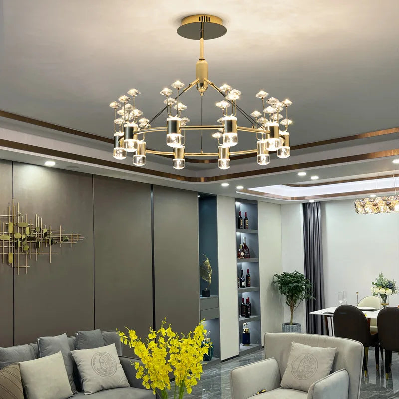 lustre long en cristal style européen avec branche simple en aluminium