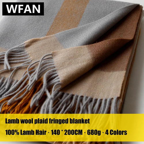 Plaid laine carreaux franges style jacquard salon