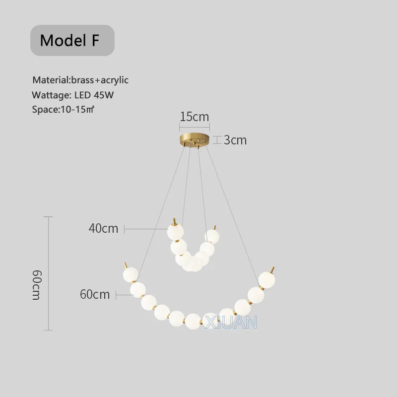 lustre suspension en acrylique blanc avec perles - vue 8 sur 16