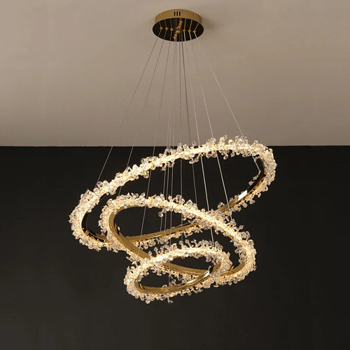 lustre moderne de luxe en cristal éclairage led annulaire variable - vue 2 sur 17