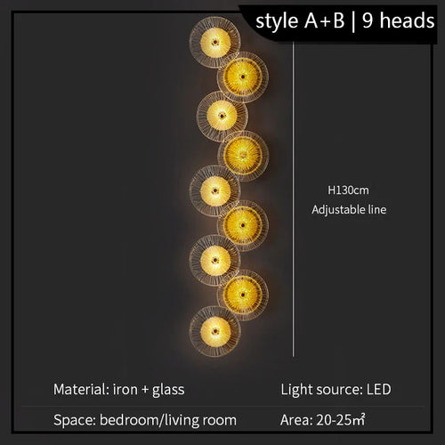 applique murale ronde moderne en cristal avec lumières led nordiques - vue 14 sur 13