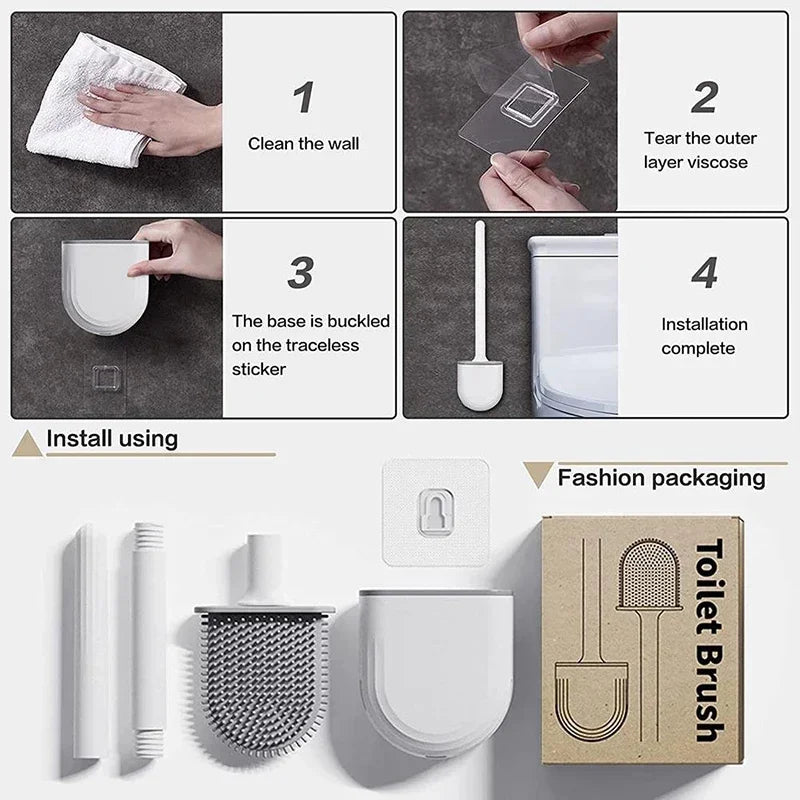 brosse de toilette suspendue en silicone avec support séchage rapide - vue 7 sur 11