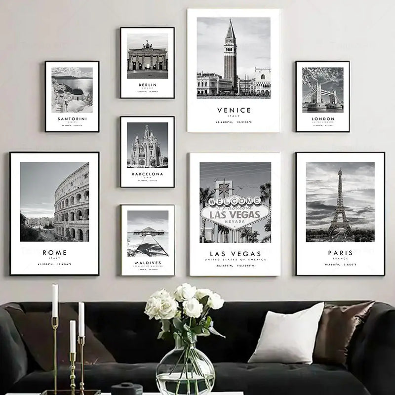 affiche photographie voyage noir et blanc rome las vegas décoration murale