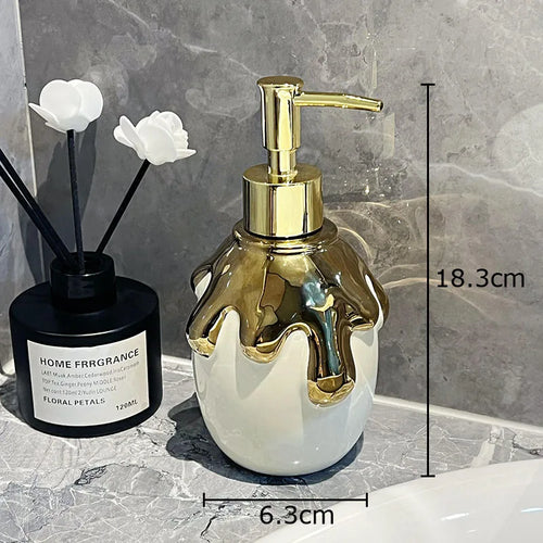 distributeur de savon en céramique dorée pour salle de bain - vue 10 sur 10