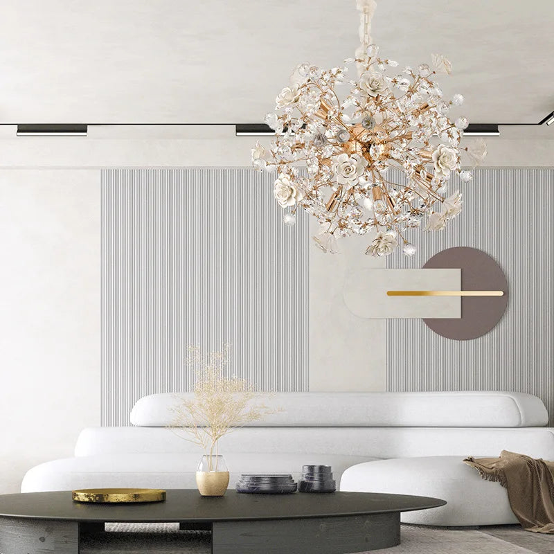 Lustre céramique blanc fleurs décoration - vue 5 sur 12