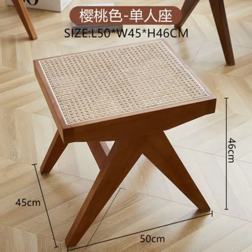 tabouret en rotin véritable style nordique pour changer de chaussures - vue 15 sur 14