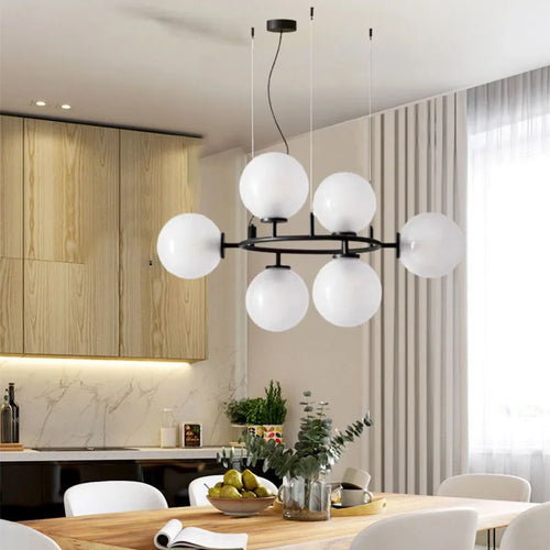 lustre en verre avec anneau noir design moderne et réglable - vue 4 sur 8