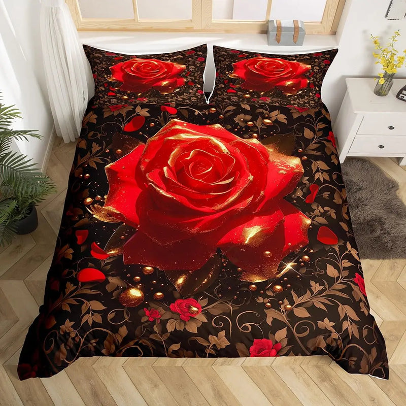 housse de couette florale rose style botanique luxe pour queen et twin