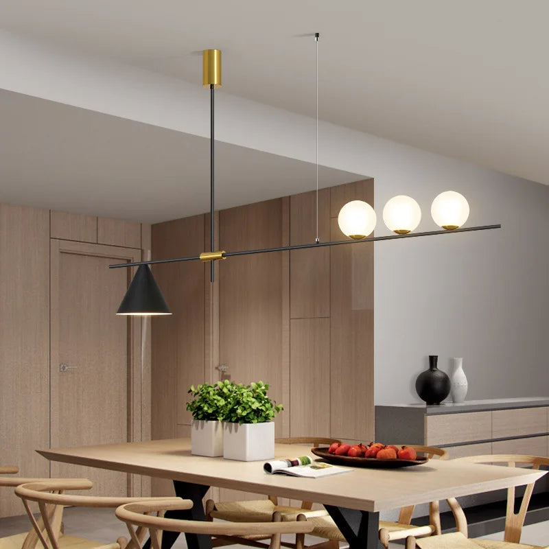 lustre nordique minimaliste à led avec boules de verre