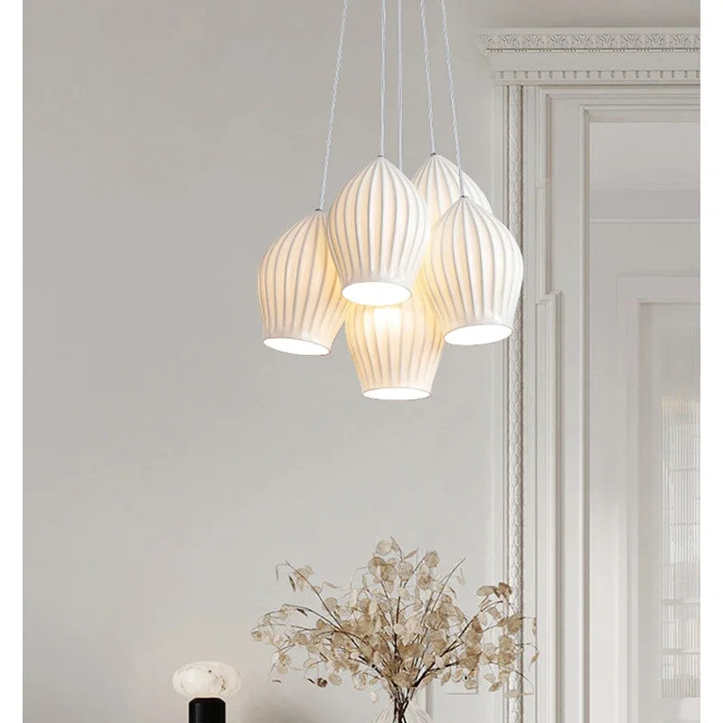 Lamp 3/5 Light Mid Century Pendant Lighting Kitchen Island White Ceramic Cluster Pendant Lights Small Milk Chandelier Vintage - vue 4 sur 10