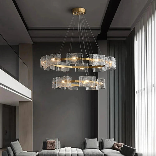 lustre led moderne ondulations d'eau en verre de luxe - vue 4 sur 17