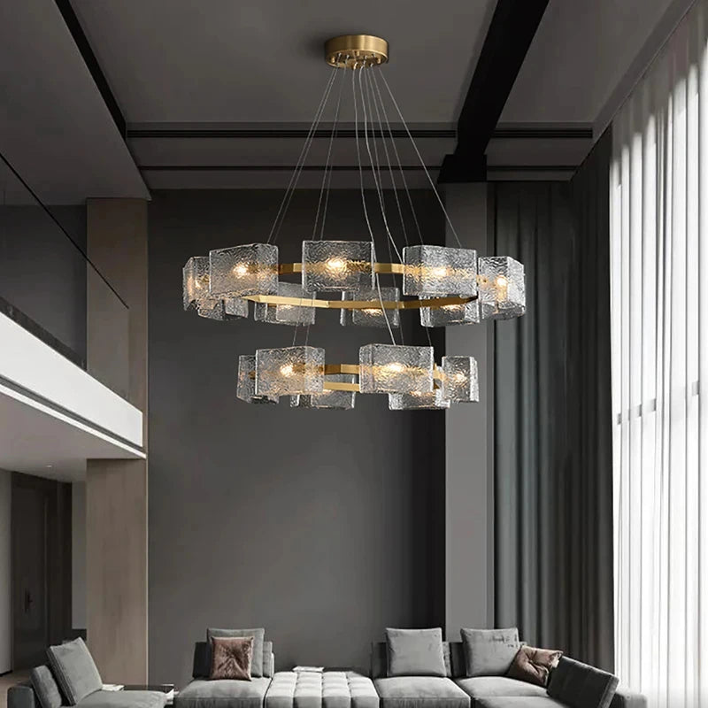 lustre led moderne ondulations d'eau en verre de luxe - vue 3 sur 17