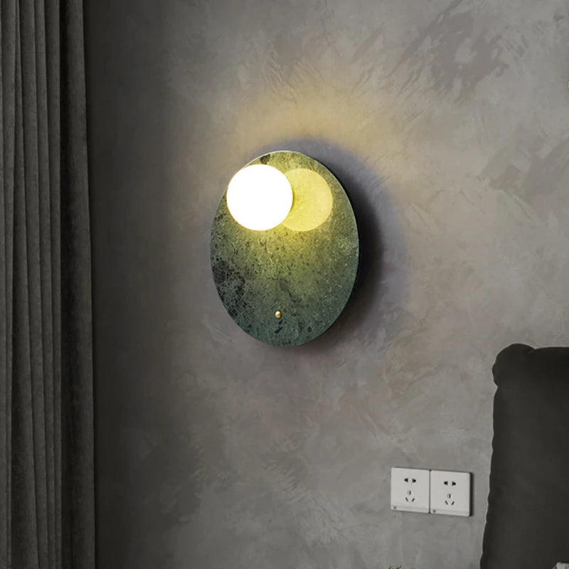 applique led marbre vert décor intérieur salon table chevet couloir nordique - vue 3 sur 8