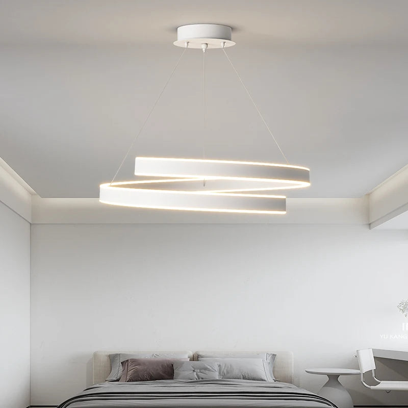 Suspension LED moderne lumières éclairage à la maison anneaux brossés plafond monté lustre éclairage lampe suspendue pour salle à manger chambre - vue 5 sur 12