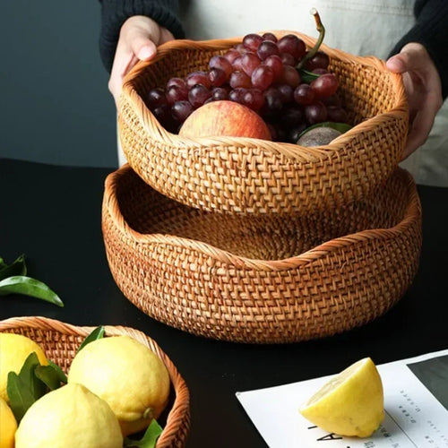 panier de rangement tissé en rotin pour cuisine et pique-nique - vue 2 sur 22