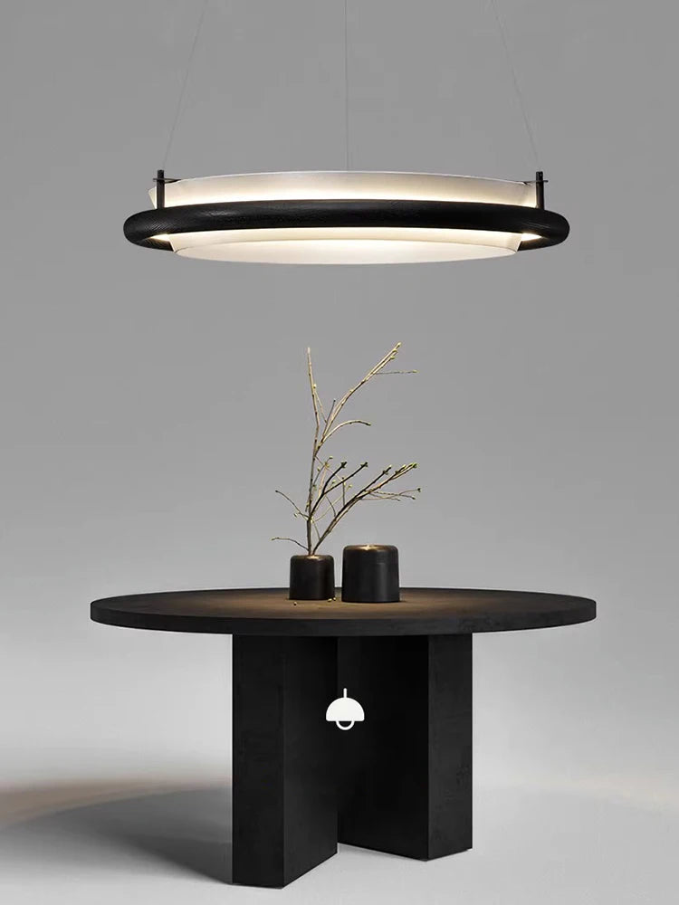 lustre moderne en bois led avec suspension en tissu
