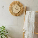 horloge murale artisanale style nordique en paille tissée avec aiguilles mobiles