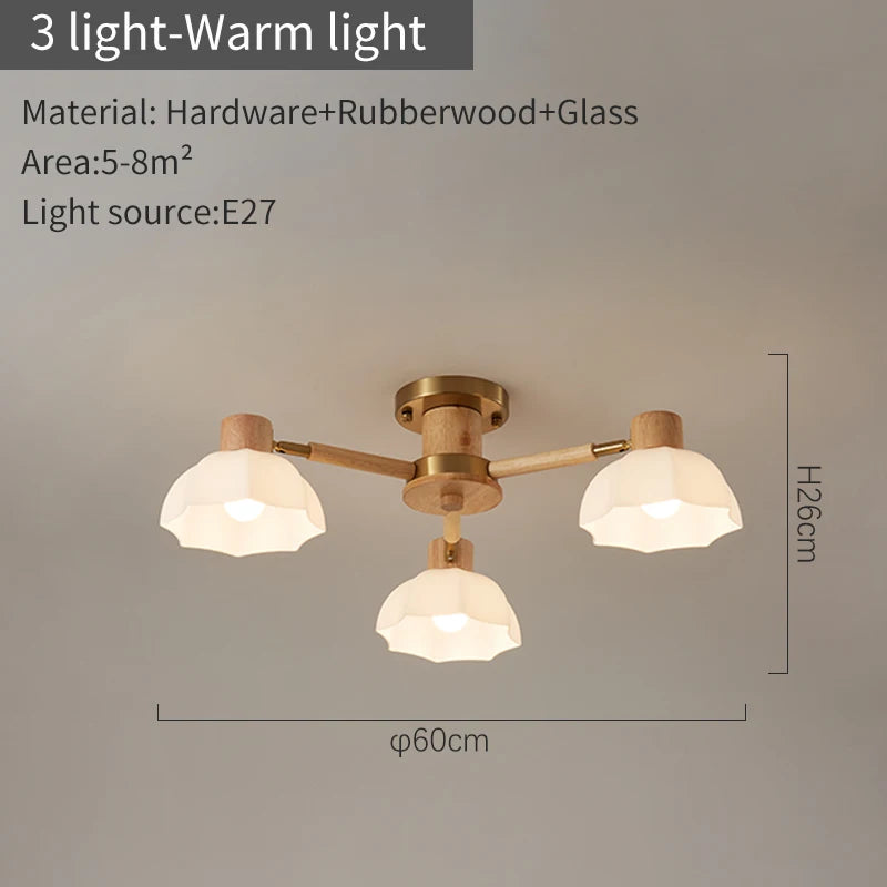 Plafonniers nordiques en bois de caoutchouc avec lampadaires en verre pour salon moderne blanc chaud lumière froide Lustres chambre lampara - vue 9 sur 12