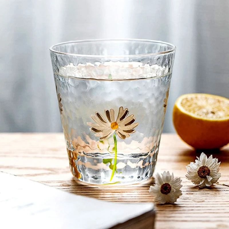 verre martelé motif marguerite pour boissons résistant chaleur - vue 4 sur 7