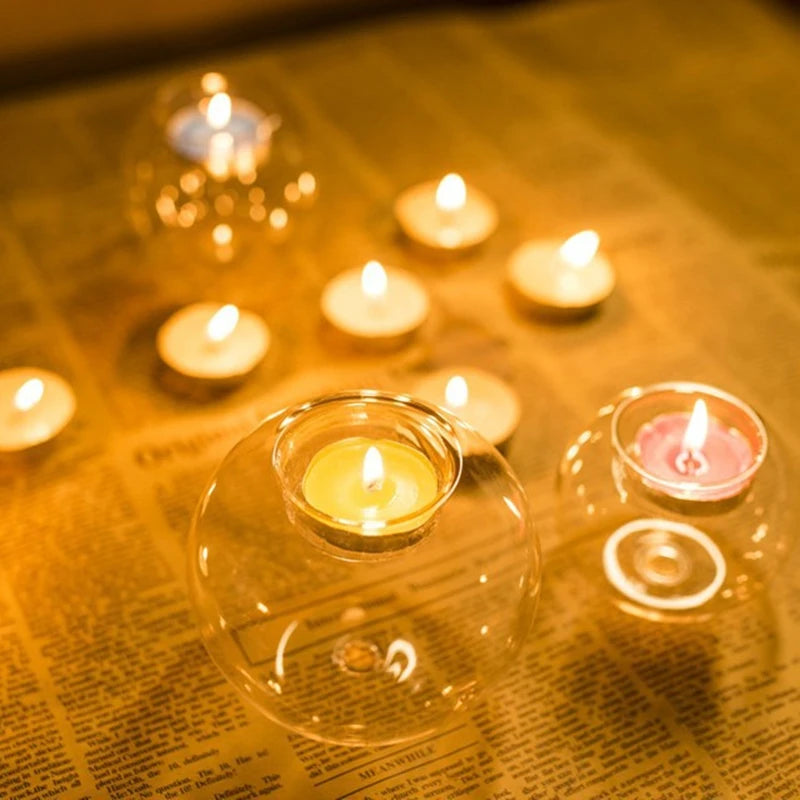 bougeoir en verre rond pour décorations de fêtes et événements - vue 7 sur 8