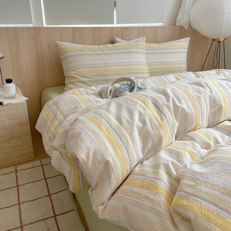 housse de couette rayée rose en coton pour chambre fille