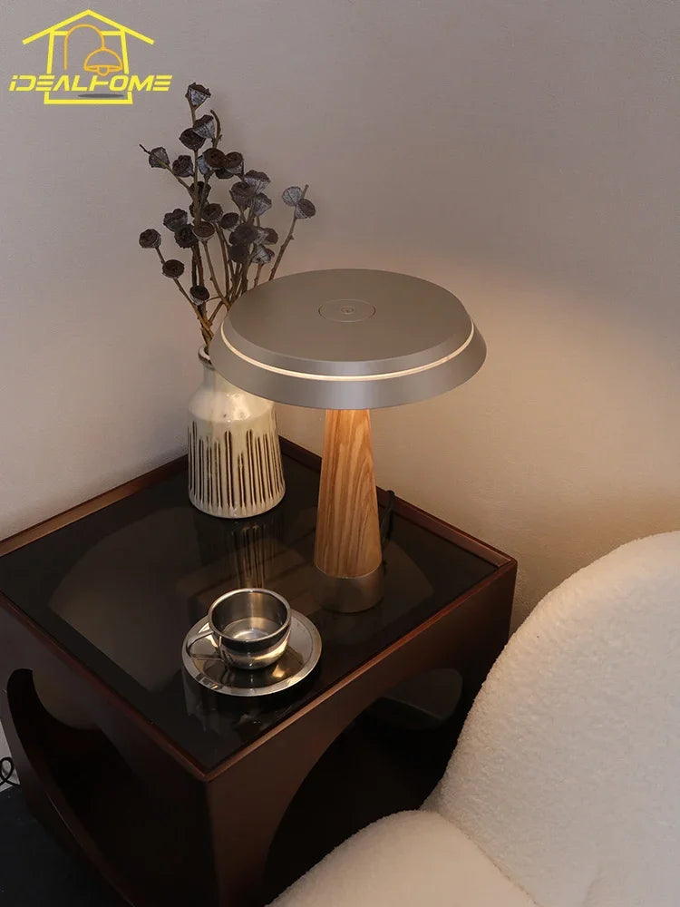 lampe de table minimaliste en bois massif design italien avec éclairage led - vue 4 sur 6