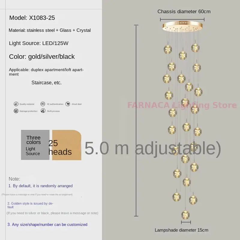 Remote control stair chandelier Nordic creative duplex dining room light lift high living room, apartment decorative chandelier - vue 15 sur 20